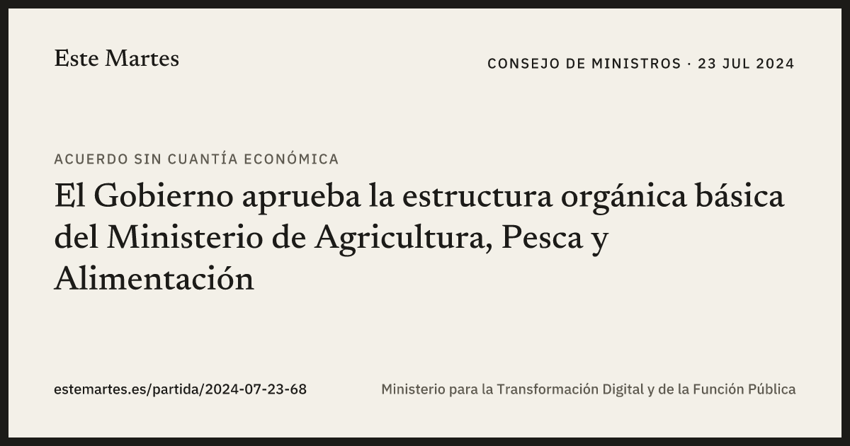 Tarjeta: El Gobierno aprueba la estructura orgánica básica del Ministerio de Agricultura, Pesca y Alimentación