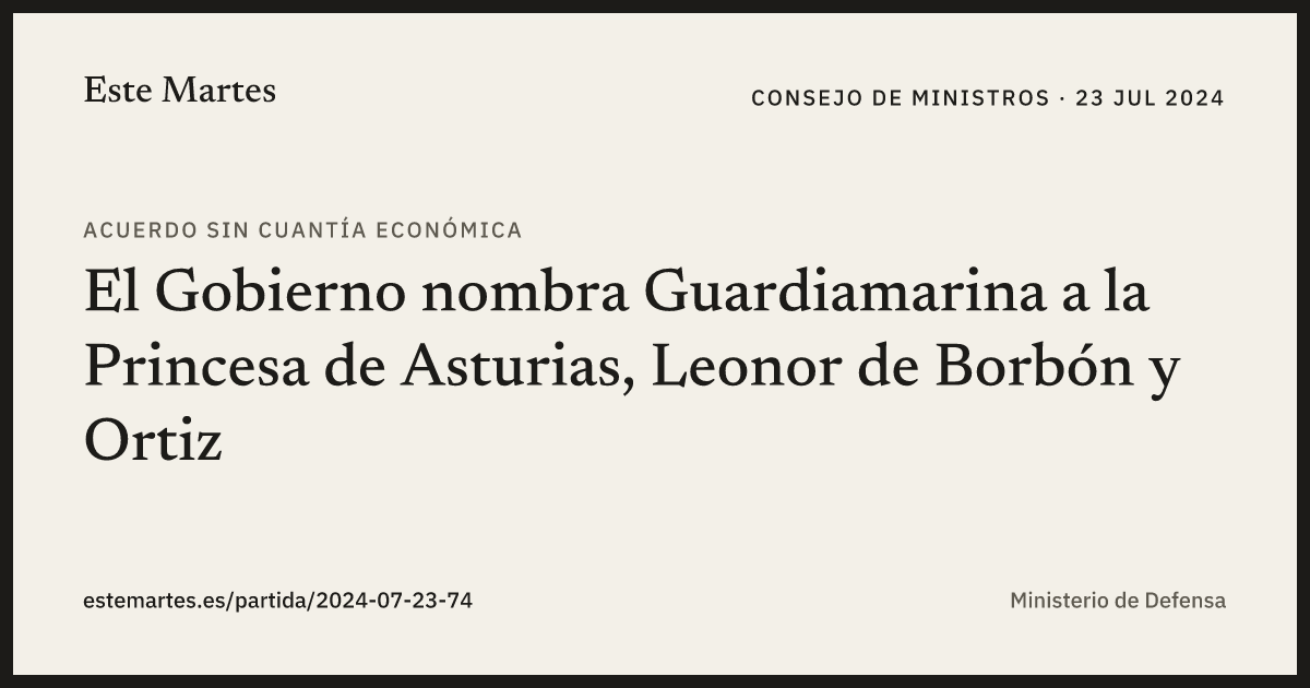 Tarjeta: El Gobierno nombra Guardiamarina a la Princesa de Asturias, Leonor de Borbón y Ortiz