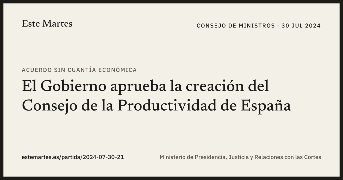 Tarjeta: El Gobierno aprueba la creación del Consejo de la Productividad de España