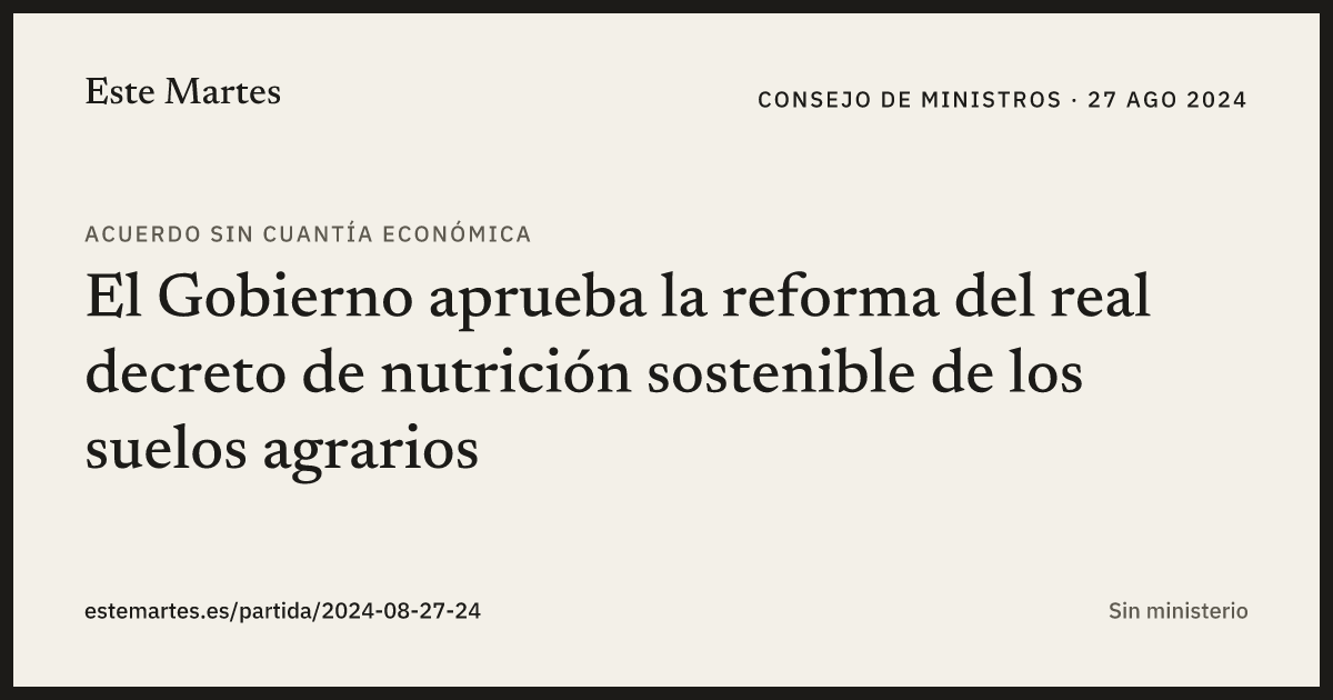 Tarjeta: El Gobierno aprueba la reforma del real decreto de nutrición sostenible de los suelos agrarios