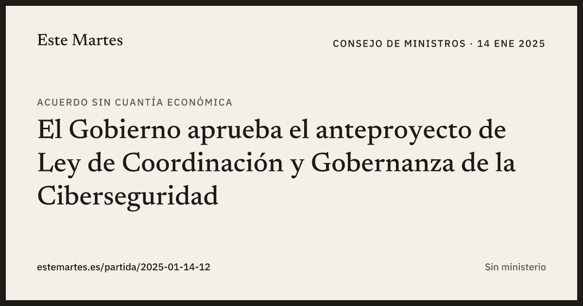 Tarjeta: El Gobierno aprueba el anteproyecto de Ley de Coordinación y Gobernanza de la Ciberseguridad