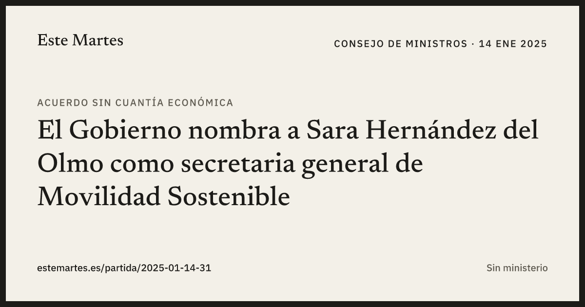 Tarjeta: El Gobierno nombra a Sara Hernández del Olmo como secretaria general de Movilidad Sostenible