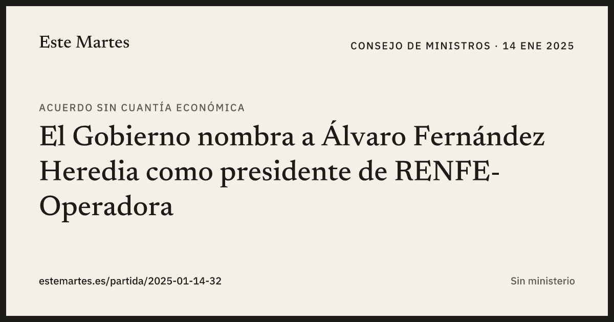 Tarjeta: El Gobierno nombra a Álvaro Fernández Heredia como presidente de RENFE-Operadora