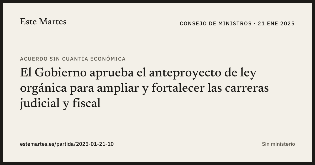Tarjeta: El Gobierno aprueba el anteproyecto de ley orgánica para ampliar y fortalecer las carreras judicial y fiscal