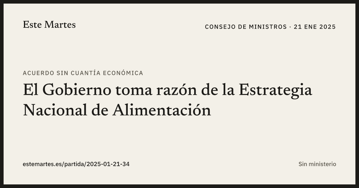 Tarjeta: El Gobierno toma razón de la Estrategia Nacional de Alimentación