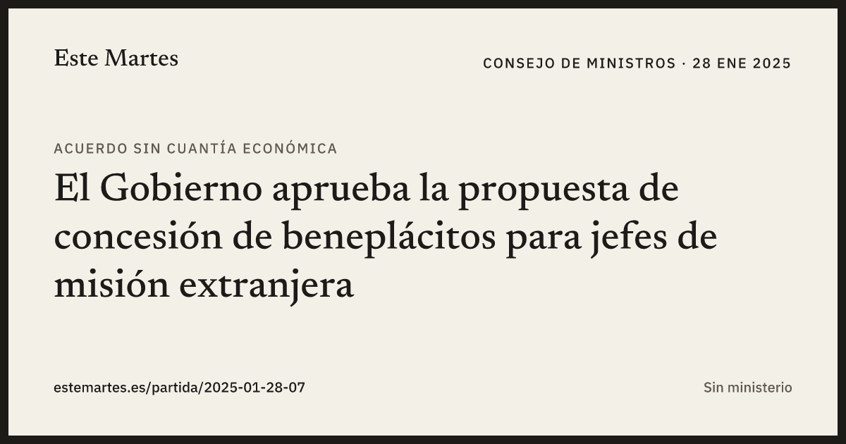 Tarjeta: El Gobierno aprueba la propuesta de concesión de beneplácitos para jefes de misión extranjera