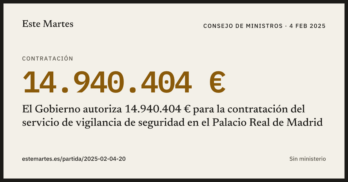 Tarjeta: El Gobierno autoriza 14.940.404 € para la contratación del servicio de vigilancia de seguridad en el Palacio Real de Madrid