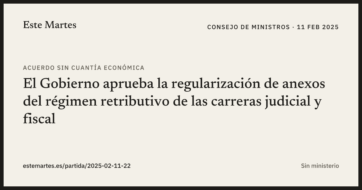 Tarjeta: El Gobierno aprueba la regularización de anexos del régimen retributivo de las carreras judicial y fiscal