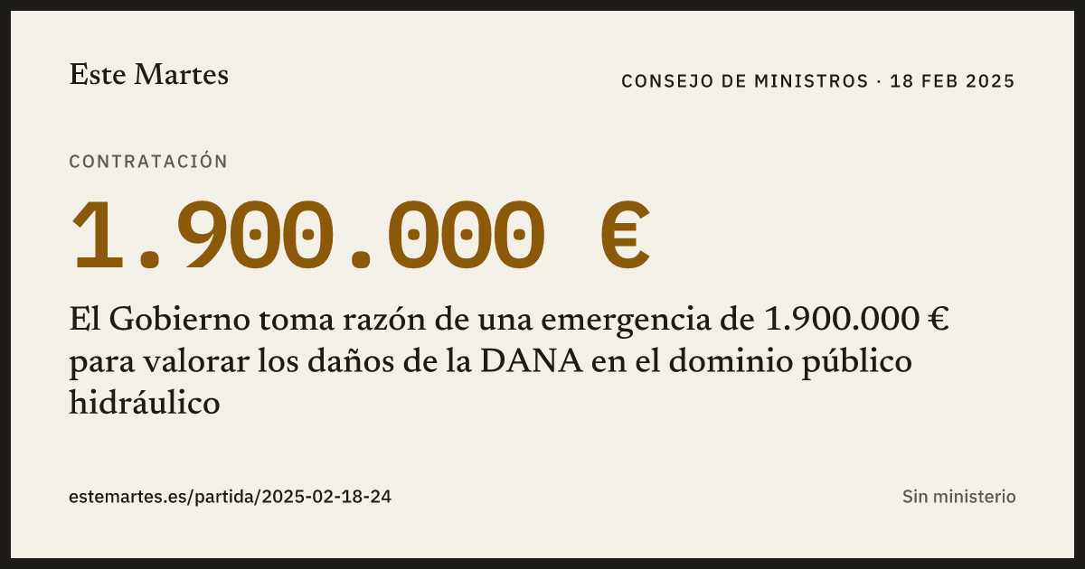 Tarjeta: El Gobierno toma razón de una emergencia de 1.900.000 € para valorar los daños de la DANA en el dominio público hidráulico