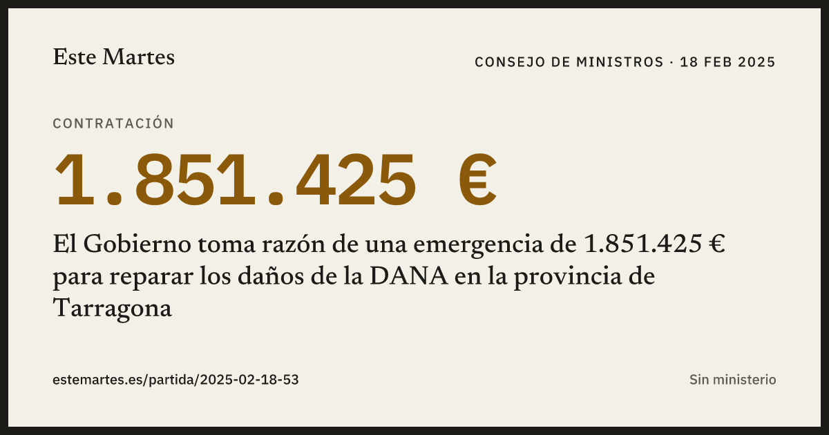 Tarjeta: El Gobierno toma razón de una emergencia de 1.851.425 € para reparar los daños de la DANA en la provincia de Tarragona