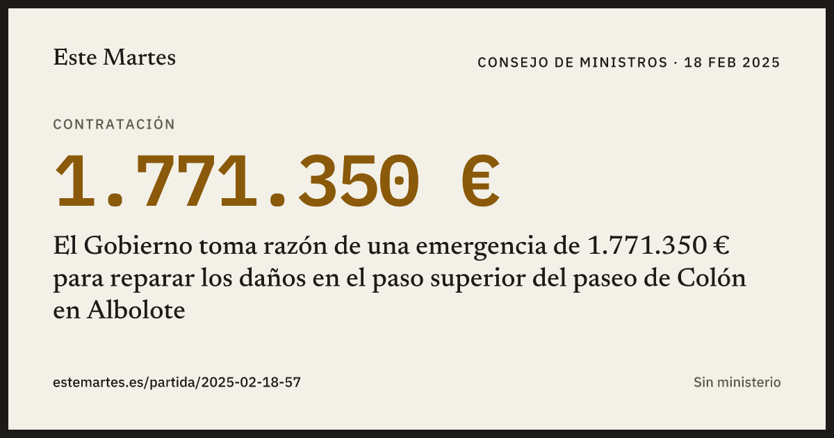 Tarjeta: El Gobierno toma razón de una emergencia de 1.771.350 € para reparar los daños en el paso superior del paseo de Colón en Albolote