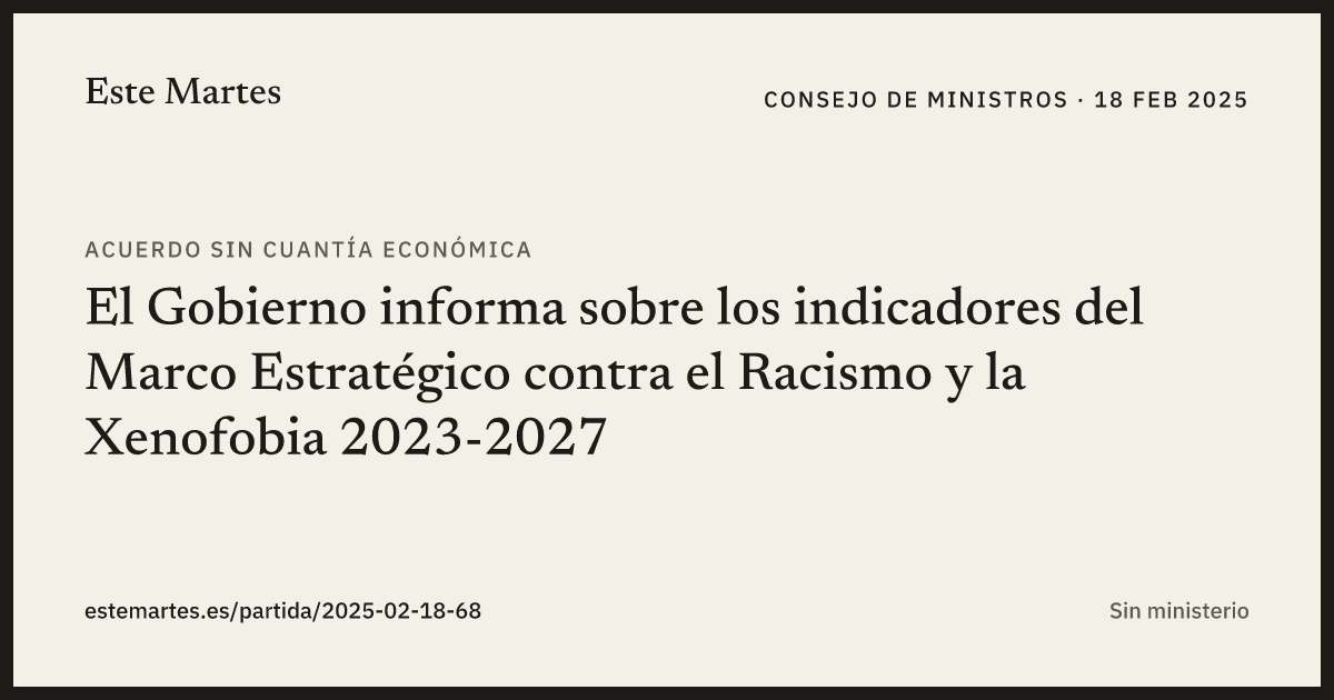 Tarjeta: El Gobierno informa sobre los indicadores del Marco Estratégico contra el Racismo y la Xenofobia 2023-2027