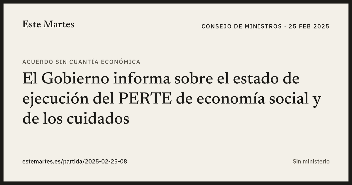 Tarjeta: El Gobierno informa sobre el estado de ejecución del PERTE de economía social y de los cuidados