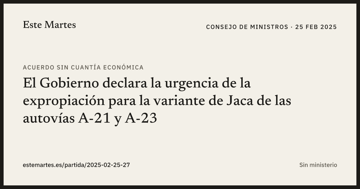 Tarjeta: El Gobierno declara la urgencia de la expropiación para la variante de Jaca de las autovías A-21 y A-23