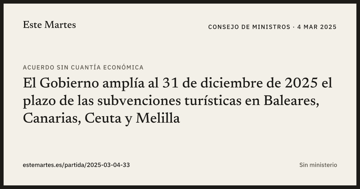 Tarjeta: El Gobierno amplía al 31 de diciembre de 2025 el plazo de las subvenciones turísticas en Baleares, Canarias, Ceuta y Melilla