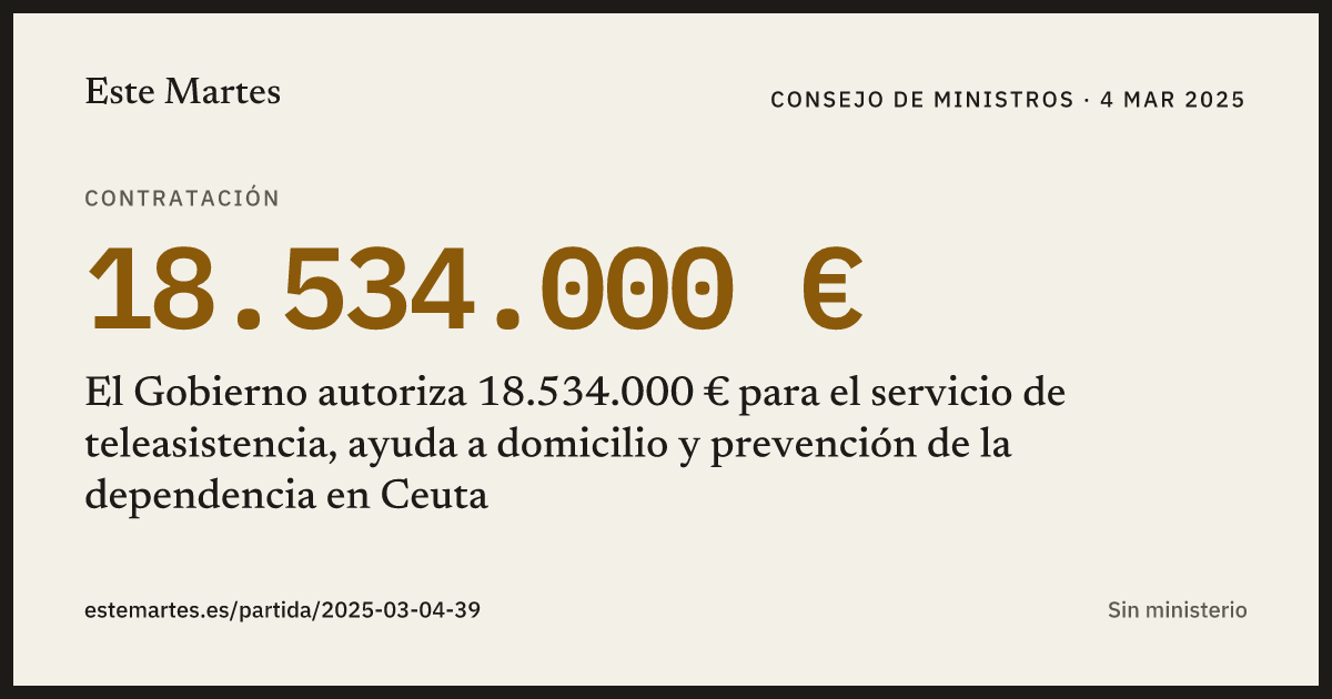 Tarjeta: El Gobierno autoriza 18.534.000 € para el servicio de teleasistencia, ayuda a domicilio y prevención de la dependencia en Ceuta