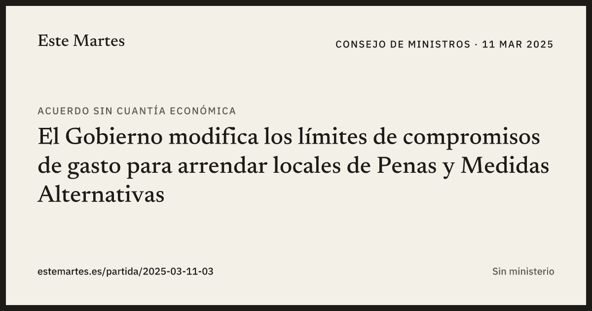 Tarjeta: El Gobierno modifica los límites de compromisos de gasto para arrendar locales de Penas y Medidas Alternativas