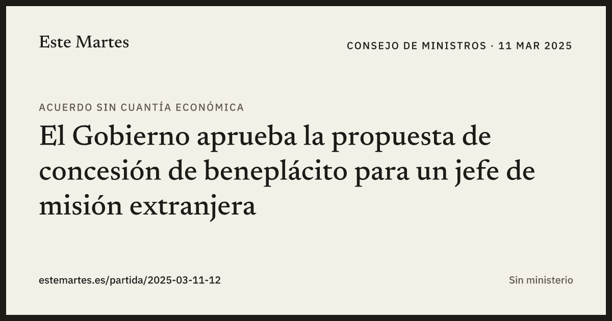 Tarjeta: El Gobierno aprueba la propuesta de concesión de beneplácito para un jefe de misión extranjera