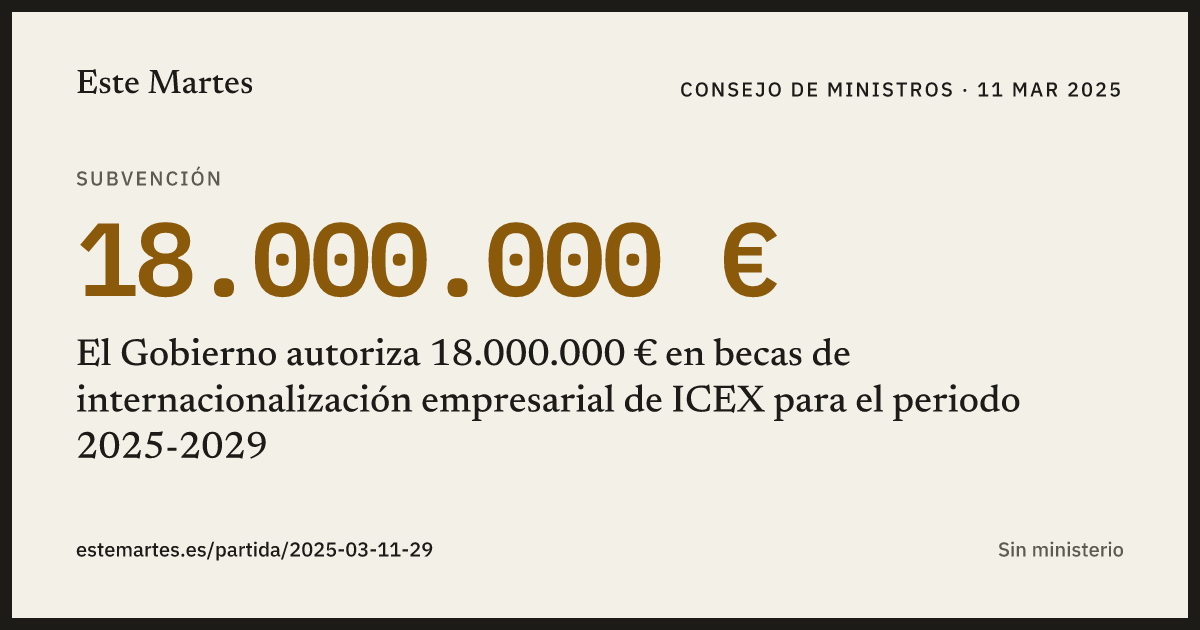 Tarjeta: El Gobierno autoriza 18.000.000 € en becas de internacionalización empresarial de ICEX para el periodo 2025-2029
