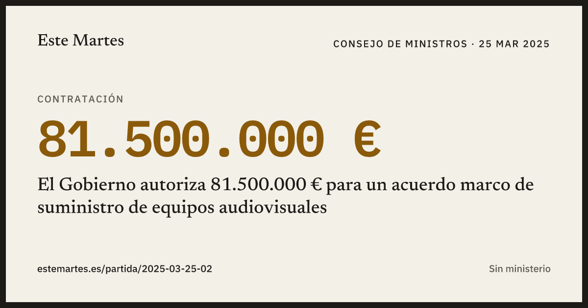 Tarjeta: El Gobierno autoriza 81.500.000 € para un acuerdo marco de suministro de equipos audiovisuales