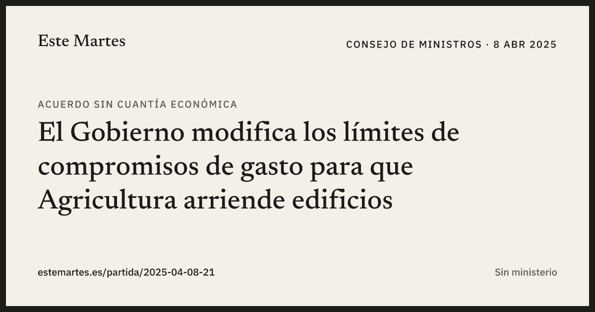 Tarjeta: El Gobierno modifica los límites de compromisos de gasto para que Agricultura arriende edificios
