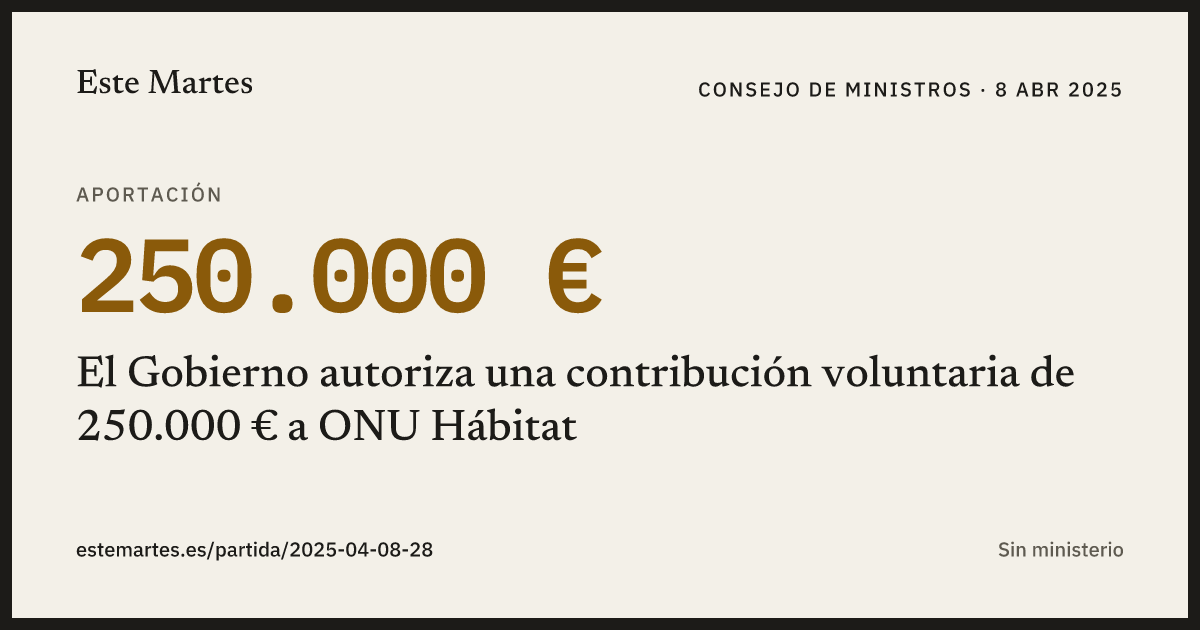 Tarjeta: El Gobierno autoriza una contribución voluntaria de 250.000 € a ONU Hábitat