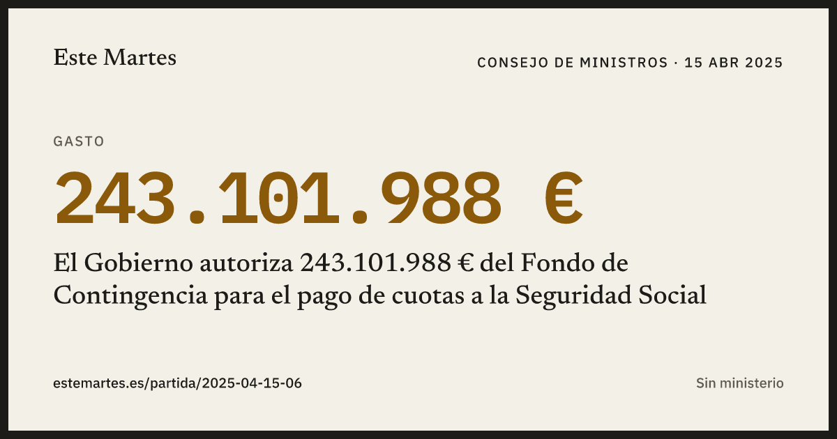 Tarjeta: El Gobierno autoriza 243.101.988 € del Fondo de Contingencia para el pago de cuotas a la Seguridad Social
