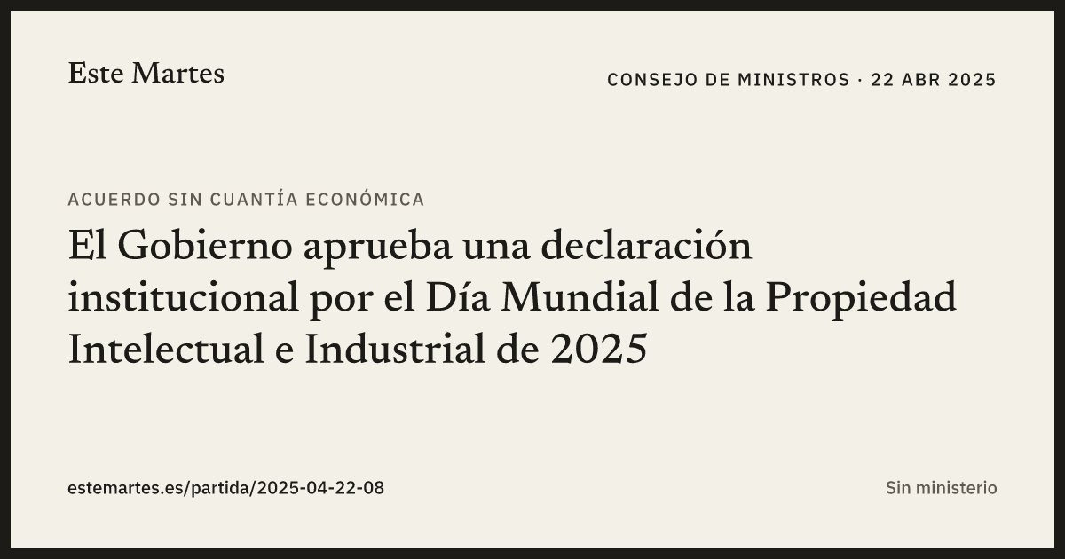 Tarjeta: El Gobierno aprueba una declaración institucional por el Día Mundial de la Propiedad Intelectual e Industrial de 2025