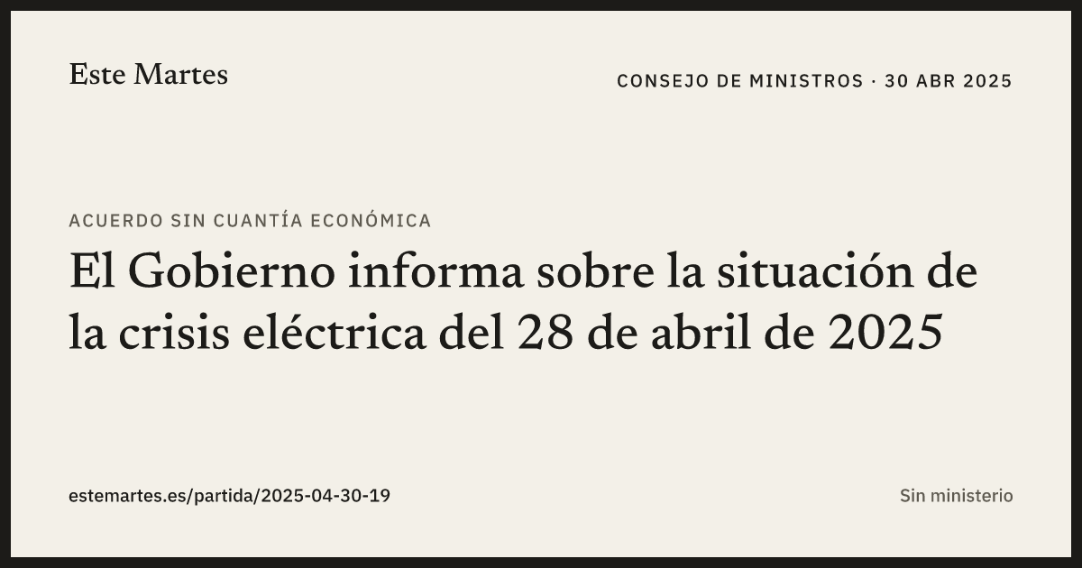 Tarjeta: El Gobierno informa sobre la situación de la crisis eléctrica del 28 de abril de 2025