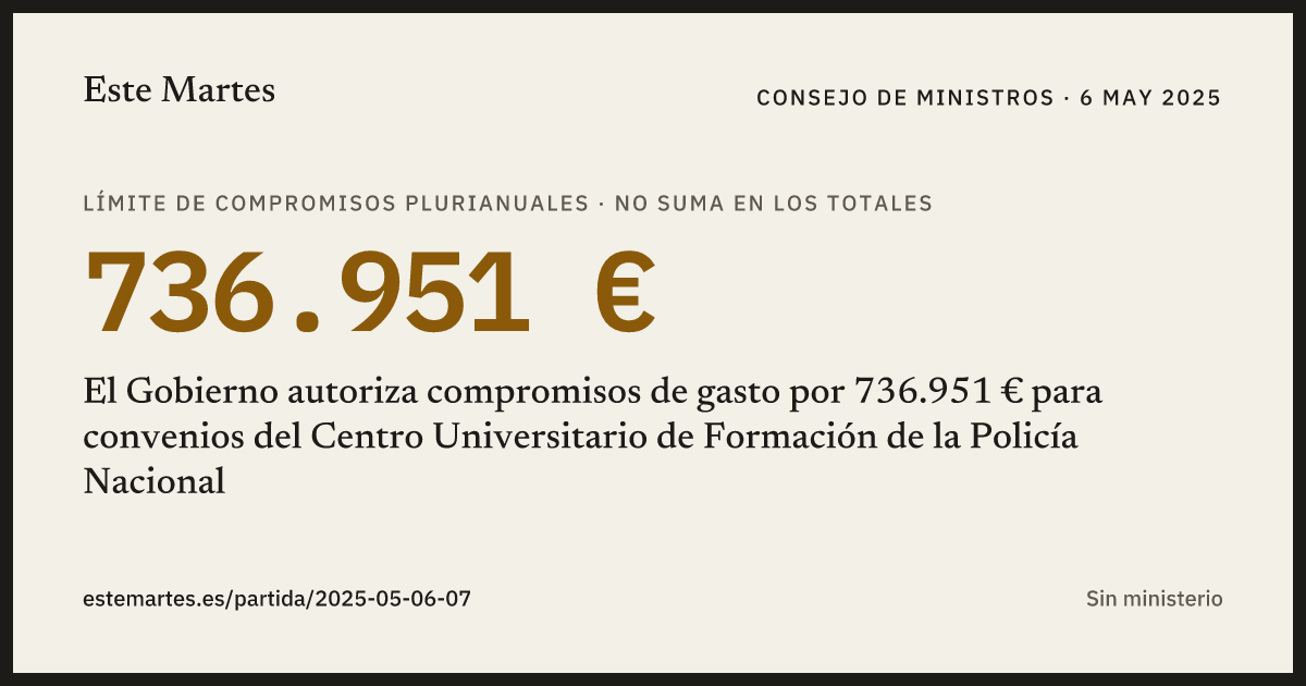 Tarjeta: El Gobierno autoriza compromisos de gasto por 736.951 € para convenios del Centro Universitario de Formación de la Policía Nacional