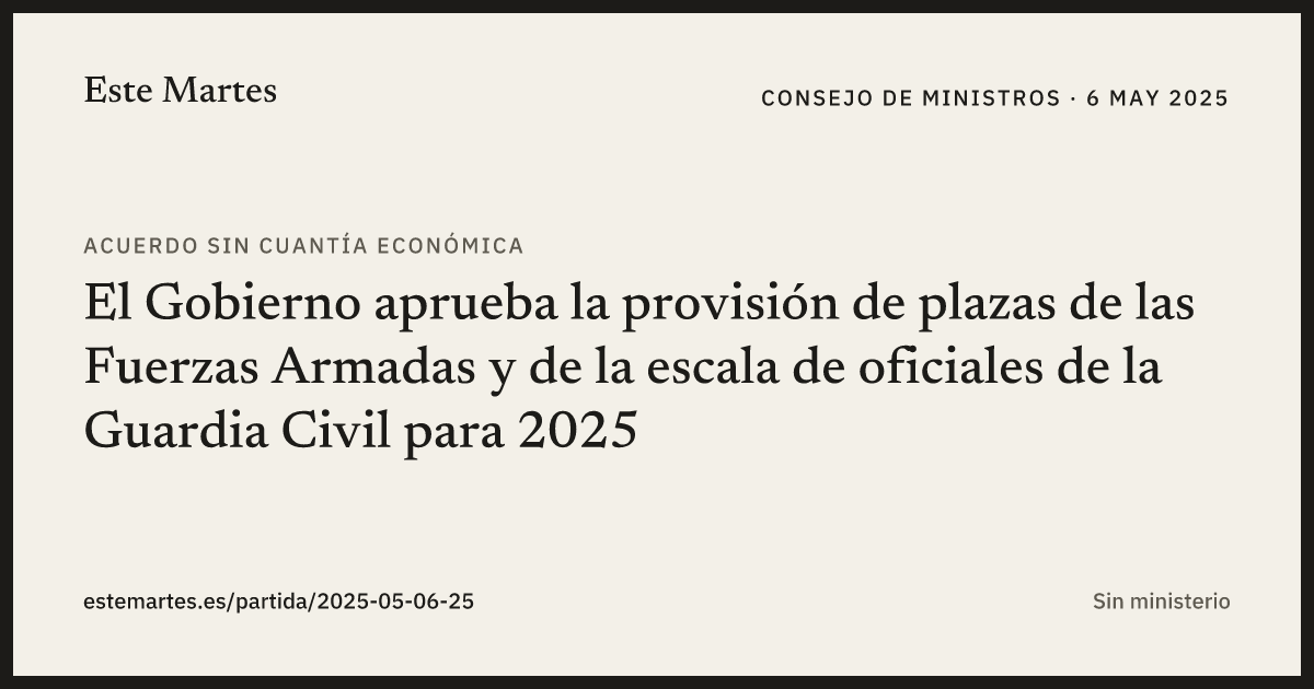 Tarjeta: El Gobierno aprueba la provisión de plazas de las Fuerzas Armadas y de la escala de oficiales de la Guardia Civil para 2025