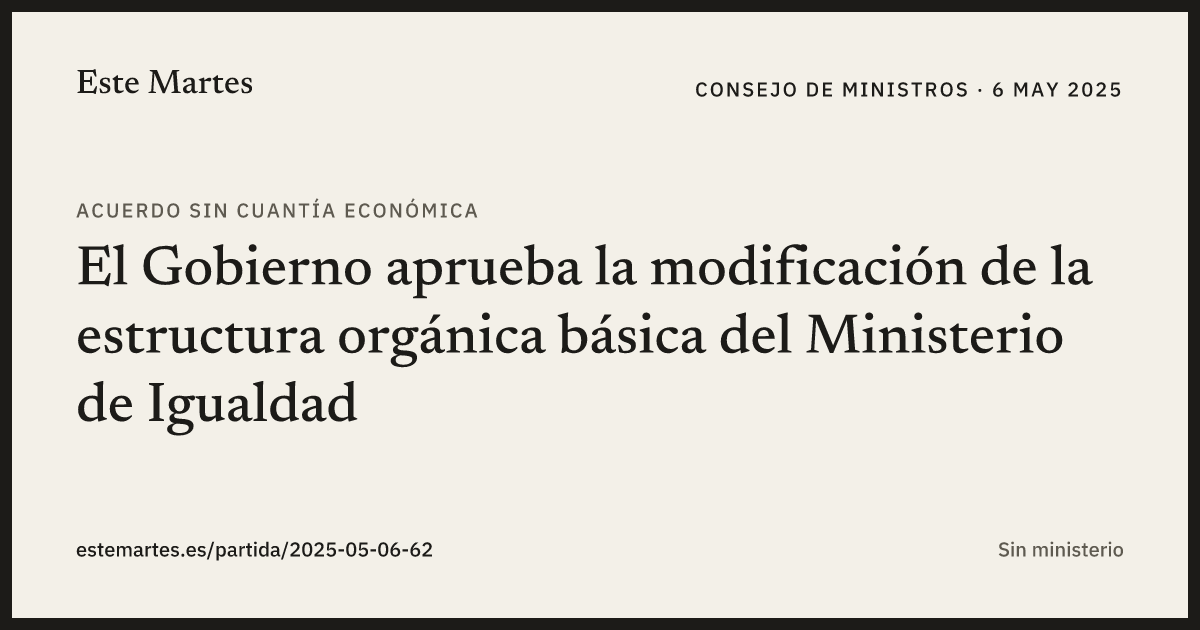 Tarjeta: El Gobierno aprueba la modificación de la estructura orgánica básica del Ministerio de Igualdad