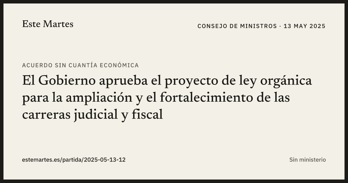 Tarjeta: El Gobierno aprueba el proyecto de ley orgánica para la ampliación y el fortalecimiento de las carreras judicial y fiscal