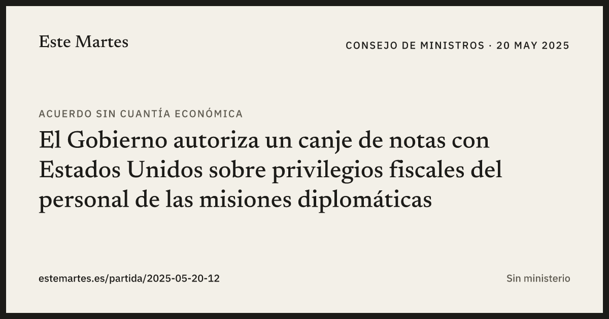 Tarjeta: El Gobierno autoriza un canje de notas con Estados Unidos sobre privilegios fiscales del personal de las misiones diplomáticas
