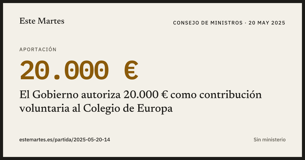 Tarjeta: El Gobierno autoriza 20.000 € como contribución voluntaria al Colegio de Europa