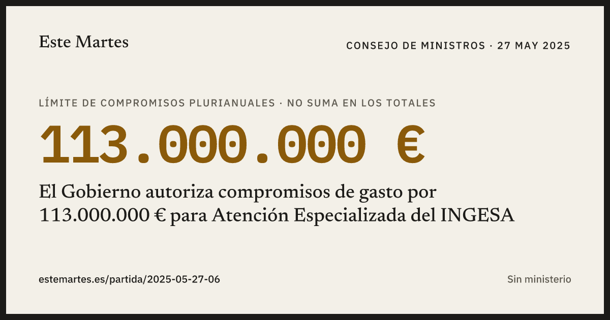 Tarjeta: El Gobierno autoriza compromisos de gasto por 113.000.000 € para Atención Especializada del INGESA