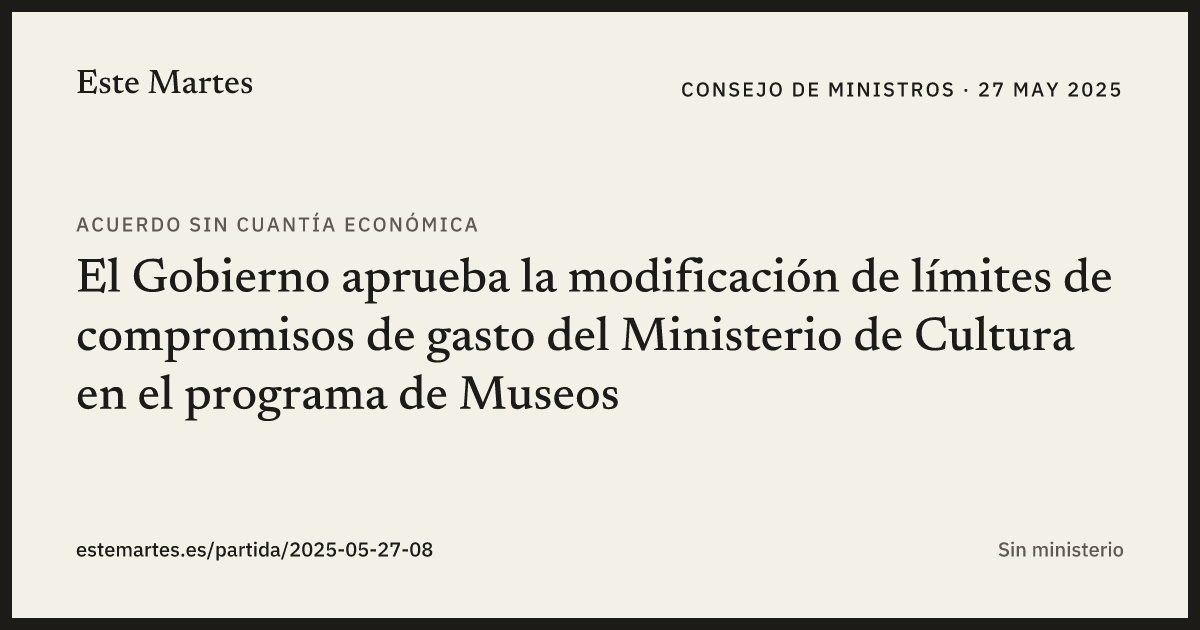 Tarjeta: El Gobierno aprueba la modificación de límites de compromisos de gasto del Ministerio de Cultura en el programa de Museos