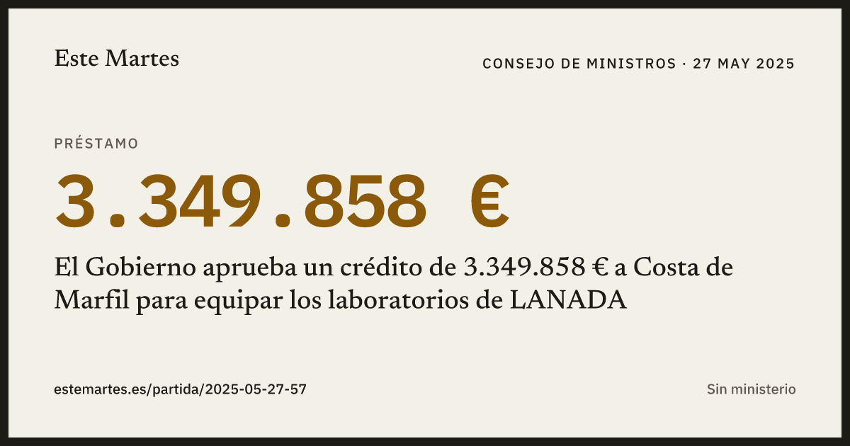 Tarjeta: El Gobierno aprueba un crédito de 3.349.858 € a Costa de Marfil para equipar los laboratorios de LANADA