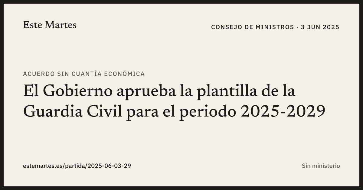 Tarjeta: El Gobierno aprueba la plantilla de la Guardia Civil para el periodo 2025-2029