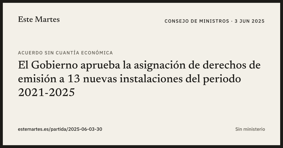 Tarjeta: El Gobierno aprueba la asignación de derechos de emisión a 13 nuevas instalaciones del periodo 2021-2025