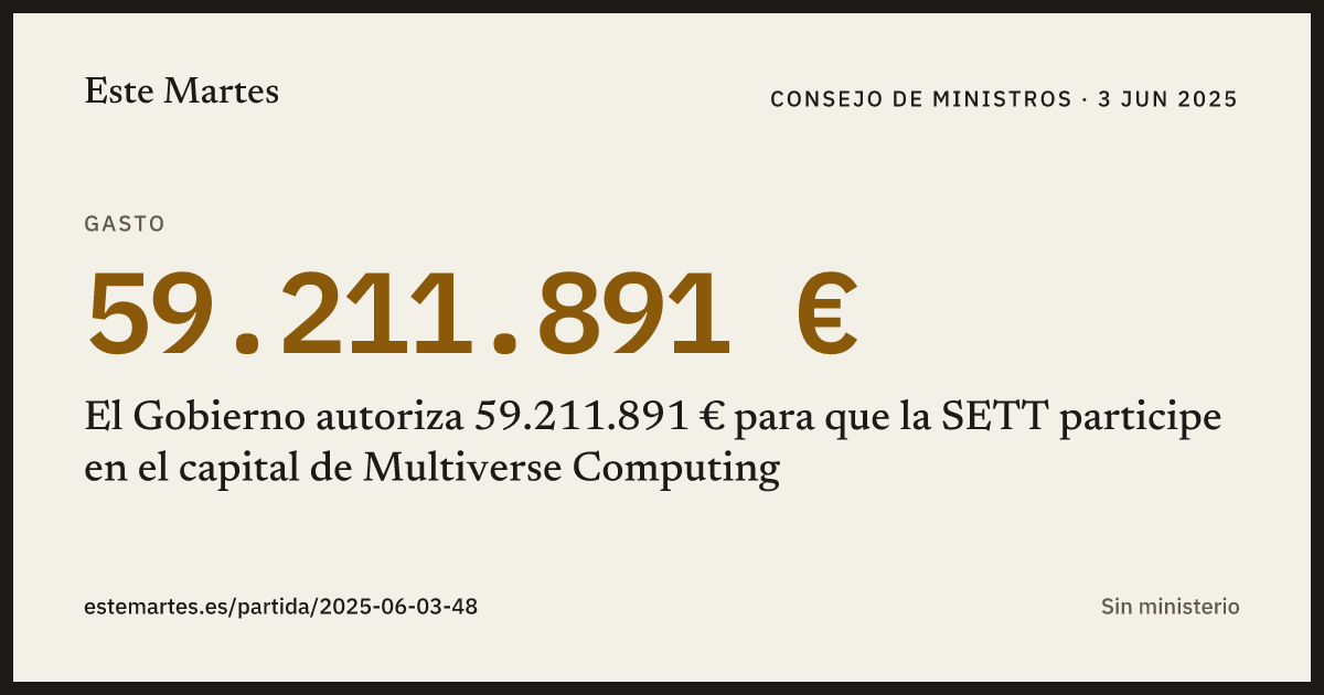 Tarjeta: El Gobierno autoriza 59.211.891 € para que la SETT participe en el capital de Multiverse Computing