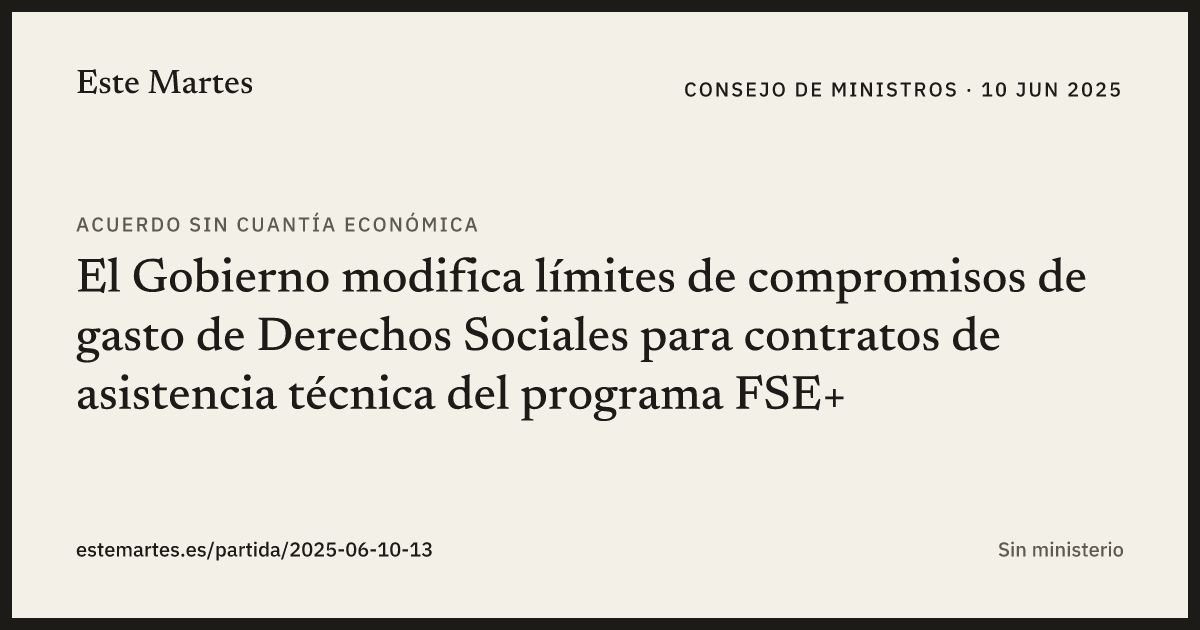 Tarjeta: El Gobierno modifica límites de compromisos de gasto de Derechos Sociales para contratos de asistencia técnica del programa FSE+