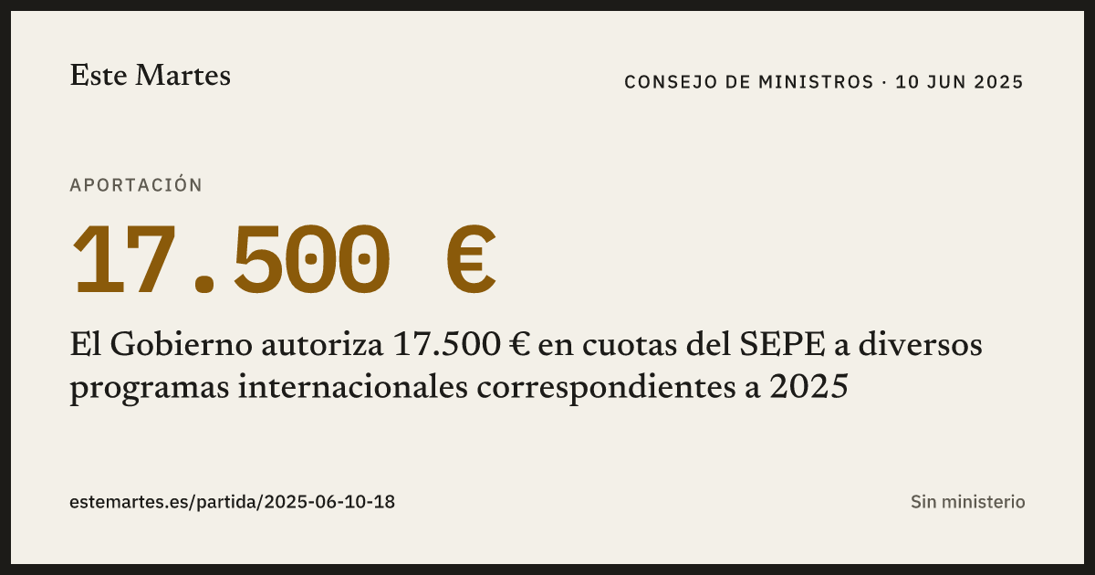Tarjeta: El Gobierno autoriza 17.500 € en cuotas del SEPE a diversos programas internacionales correspondientes a 2025