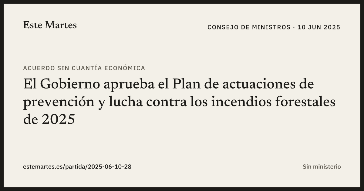 Tarjeta: El Gobierno aprueba el Plan de actuaciones de prevención y lucha contra los incendios forestales de 2025