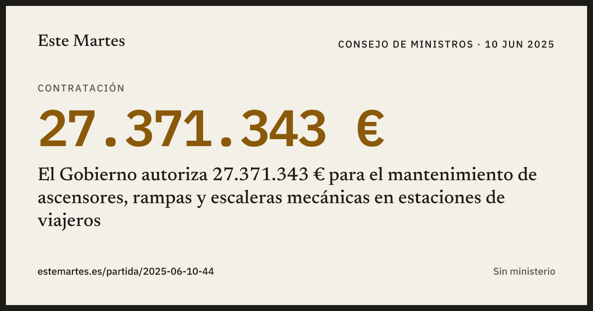 Tarjeta: El Gobierno autoriza 27.371.343 € para el mantenimiento de ascensores, rampas y escaleras mecánicas en estaciones de viajeros