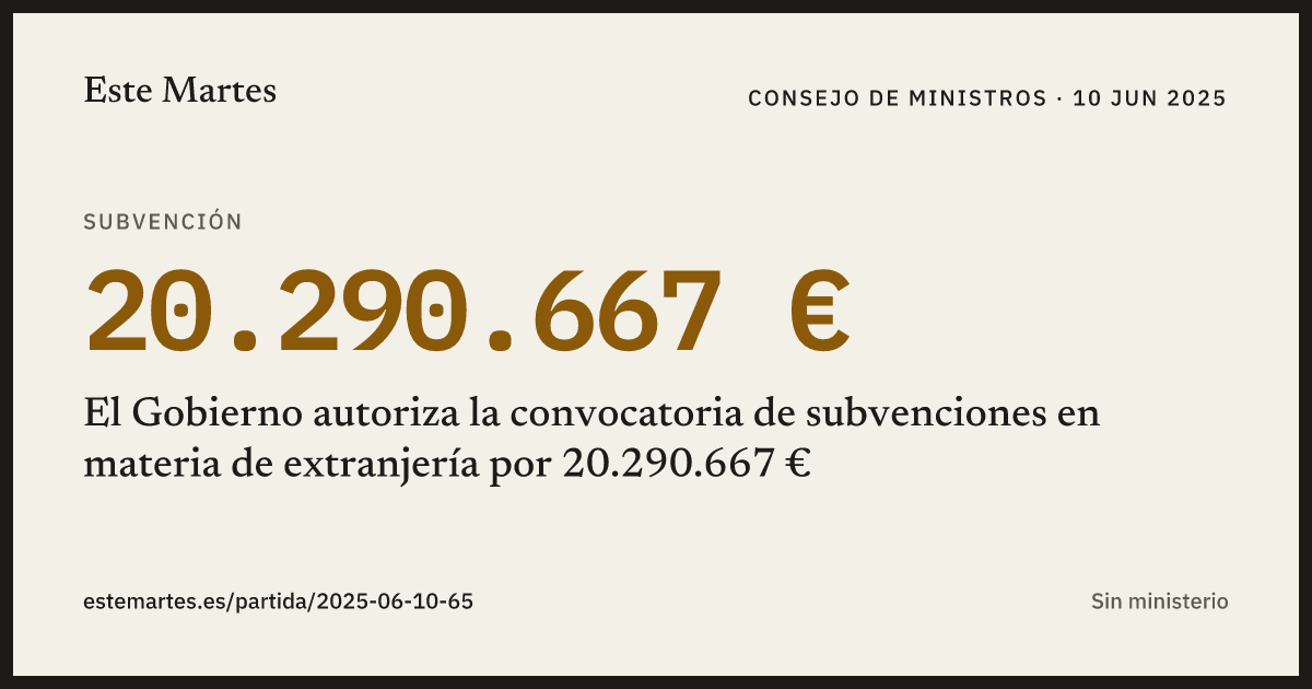 Tarjeta: El Gobierno autoriza la convocatoria de subvenciones en materia de extranjería por 20.290.667 €