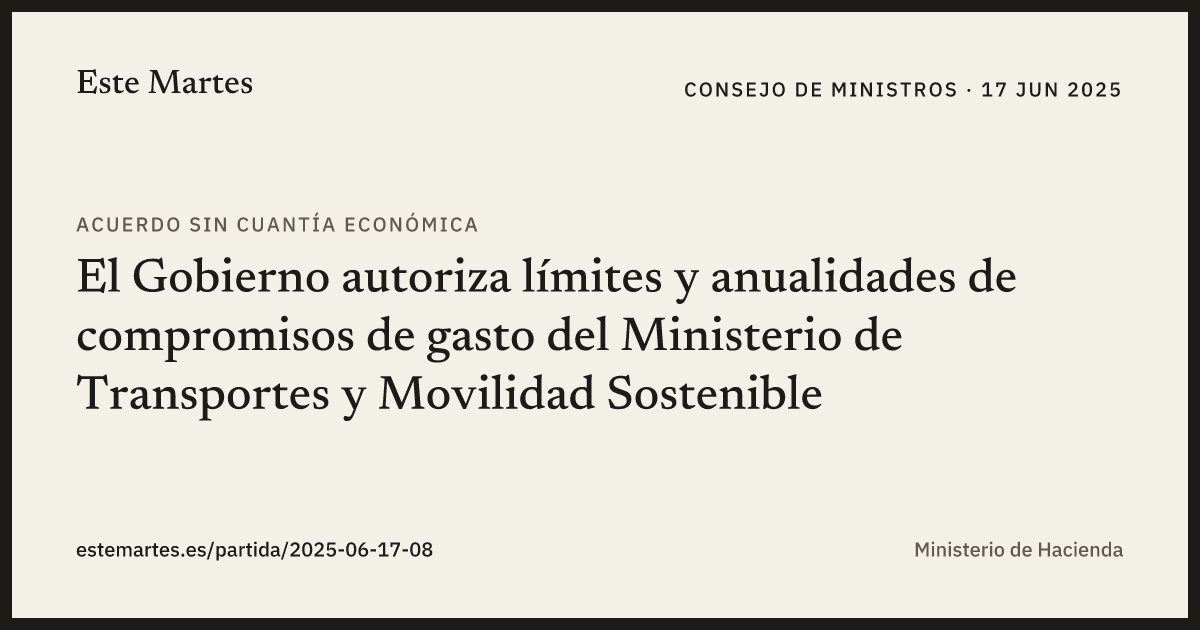 Tarjeta: El Gobierno autoriza límites y anualidades de compromisos de gasto del Ministerio de Transportes y Movilidad Sostenible