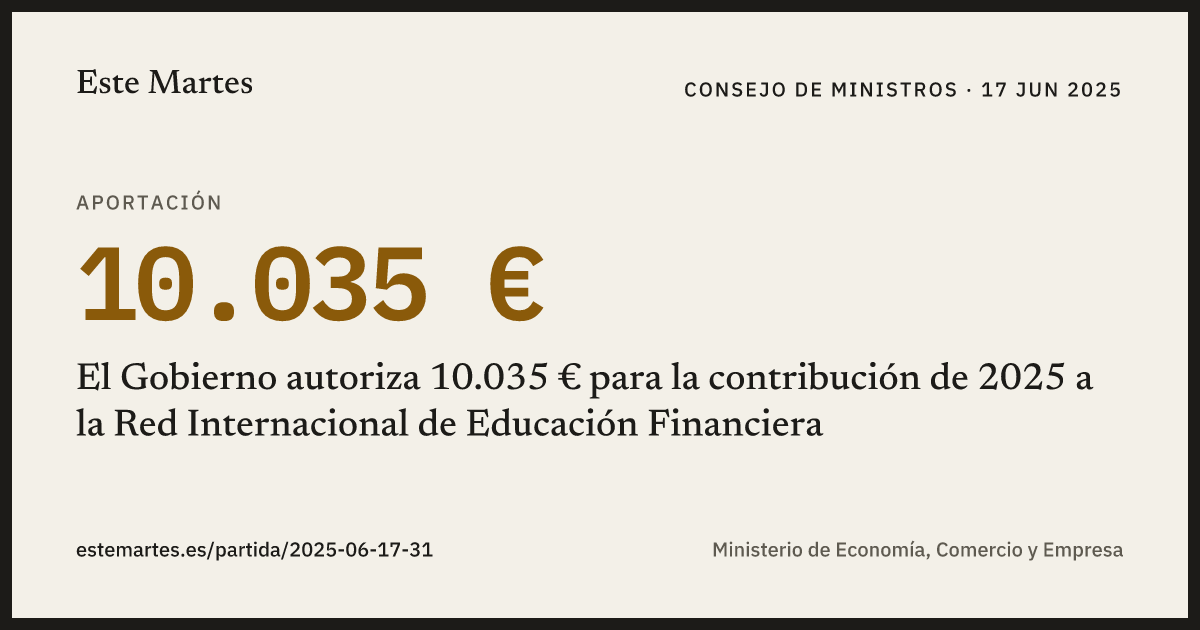 Tarjeta: El Gobierno autoriza 10.035 € para la contribución de 2025 a la Red Internacional de Educación Financiera