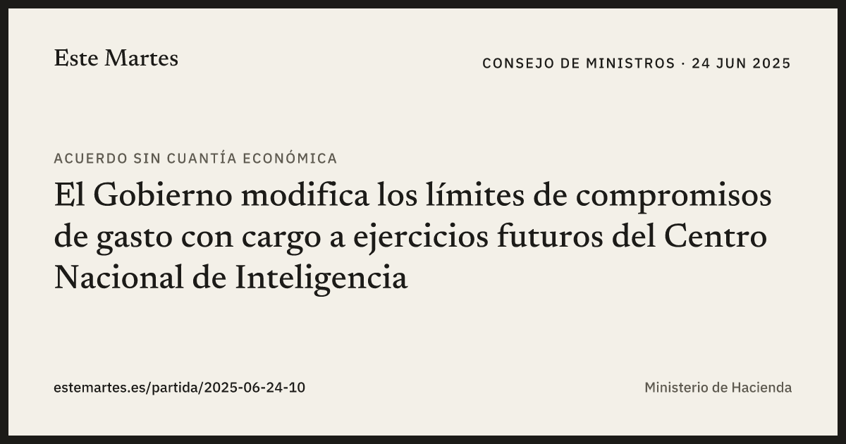 Tarjeta: El Gobierno modifica los límites de compromisos de gasto con cargo a ejercicios futuros del Centro Nacional de Inteligencia
