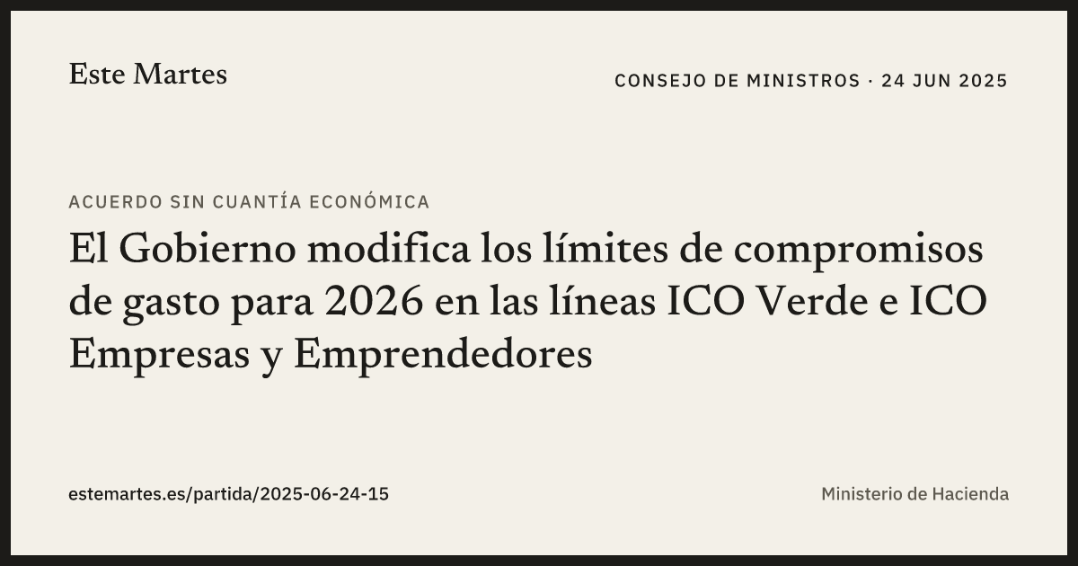 Tarjeta: El Gobierno modifica los límites de compromisos de gasto para 2026 en las líneas ICO Verde e ICO Empresas y Emprendedores